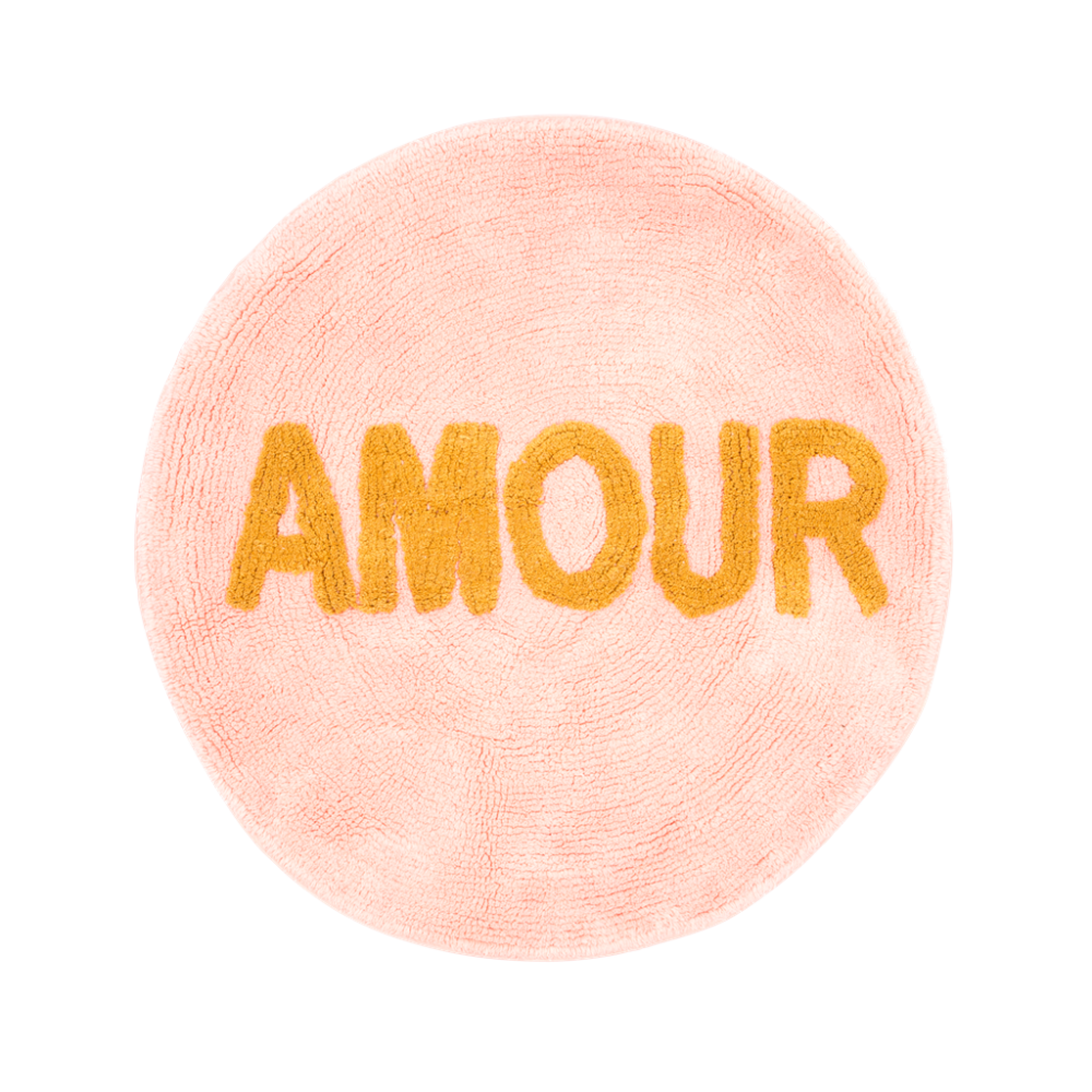 Round Floor Mat in Coral Pink with the word AMOUR By Rice DK